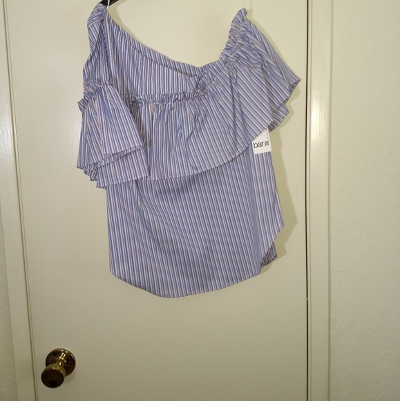 BAR III Blue Ruffled Ruched Striped Kimono Top - Picture 2 of 3